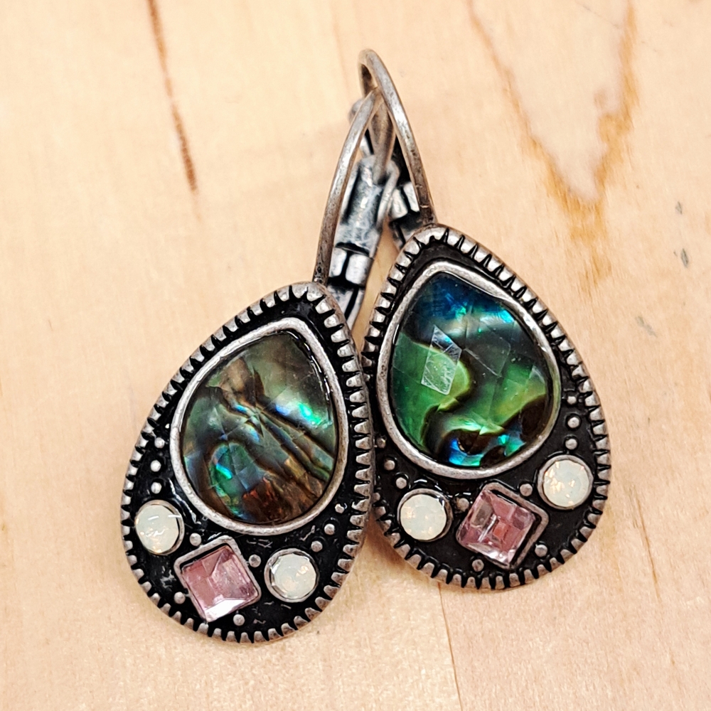 SOLD!! Lia Sophia "Fortune" Matte Silver Tone with Genuine Abalone Drop Earrings